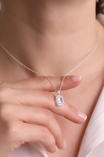 ADA LİFE GÜMÜŞ 925 Ayar Gümüş Tek Taş Baget Kadın Kolye (ÖZEL KUTULU)