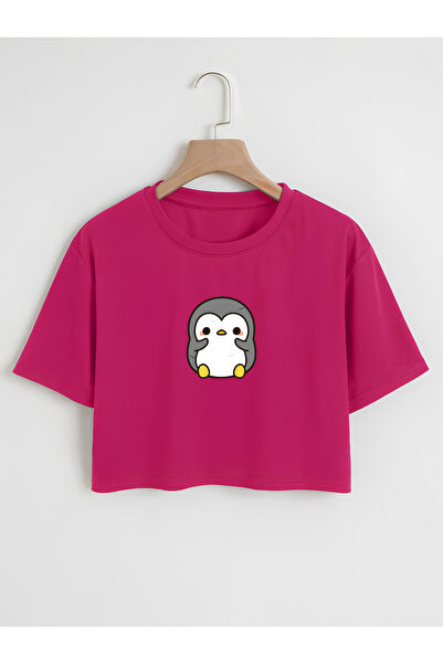 Ginevra تي شيرت نسائي قصير برقبة دائرية كبيرة الحجم مطبوع عليه بطريق