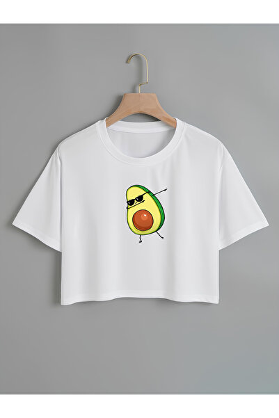 Ginevra تي شيرت نسائي قصير كبير الحجم بياقة دائرية وطبعة أفوكادو