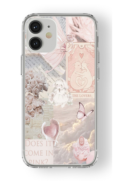 Multitronic حافظة شفافة مطبوعة بتصميم ملصقة باللون الوردي المتوافق مع هاتف iP...