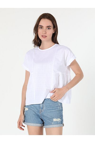 Colin's Tricou cu mânecă scurtă alb pentru femei, cu decolteu rotund, Cl1058773