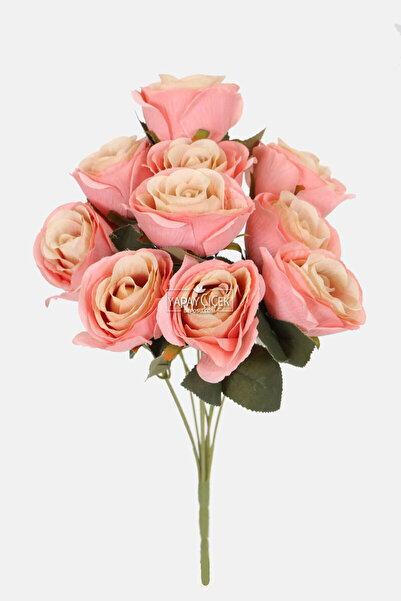 Yapay Çiçek Deposu تشكيلة ورد من القماش 11 فرع مقاس 43 سم وردي كريمي