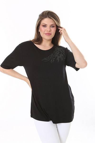Şans Women's Plus Size Black Stone Detailed Blouse 65N37802