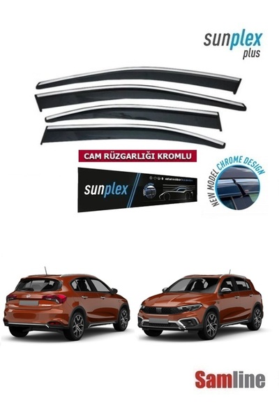 SUNPLEX Fiat Egea Cross 2023 Modeller için Kromlu Cam Rüzgarlığı 4 'lü Set Uyumlu