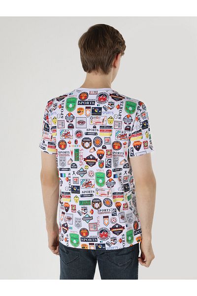 Colin's Tricou alb cu decolteu rotund pentru bărbați - Cl 1062660