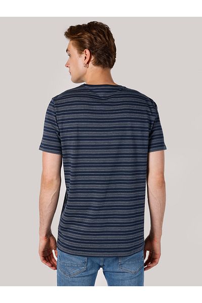 Colin's Navy Blue Striped Regular Fit Crew Neck Men's T-Shirt - Cl 1062738