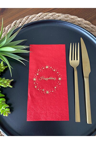 kidspartim مناديل ترحيب بإطار نجمة حمراء مذهبة باللون الذهبي 16 قطعة