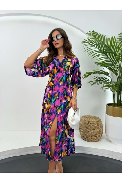 Elif Özbey Butik Mor Yarasa Kol Lilyum Elbise