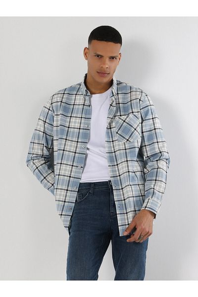 Colin's Cămașă albastră cu mânecă lungă pentru bărbați - croială obișnuită, buzunar în carouri detaliu Cl 1061798