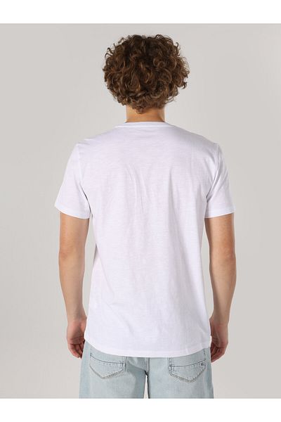Colin's Tricou alb cu mânecă scurtă pentru bărbați cu decolteu rotund - Regular Fit Cl 1062489
