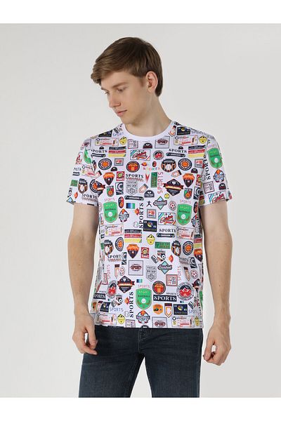 Colin's Tricou alb cu decolteu rotund pentru bărbați - Cl 1062660
