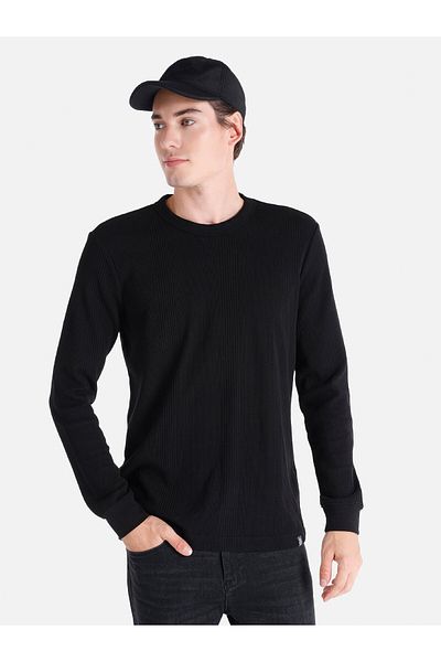 Colin's Tricou cu mânecă lungă pentru bărbați, negru, cu croială normală, cu gât crew - Cl1061771