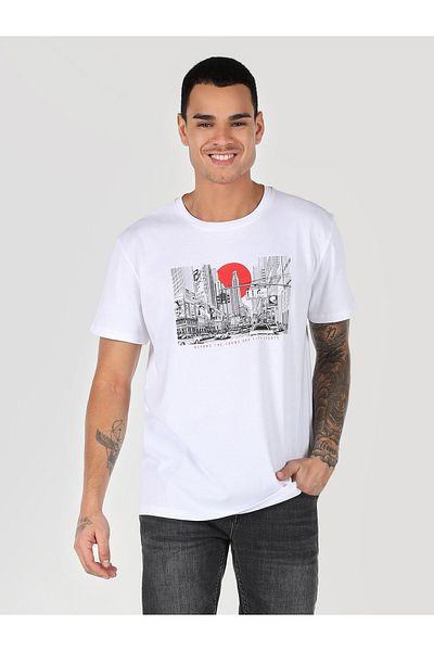 Colin's Tricou cu mânecă scurtă cu imprimeu alb pentru bărbați - Regular Fit Cl 1062795