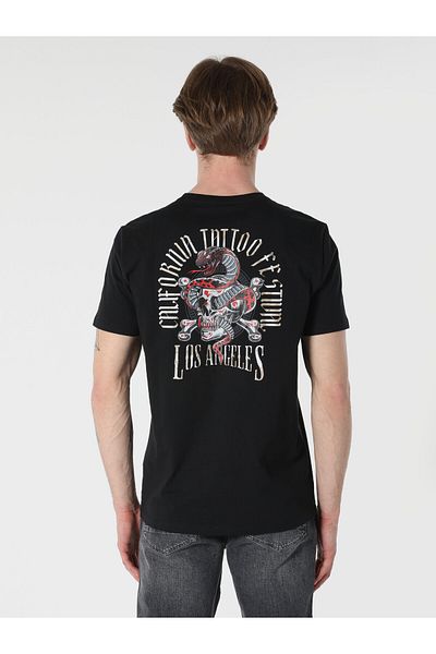 Colin's Regular Fit Crew Neck Printed Black Men's Short Sleeve T-Shirt Cl 1062756