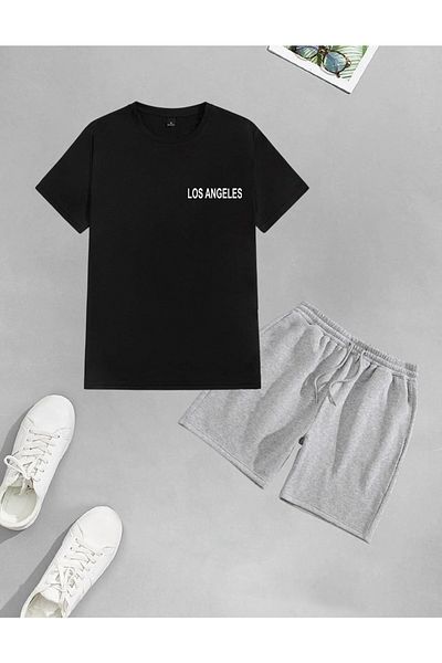 LAND MODA Σετ Unisex Λος Άντζελες με στάμπα σορτς-μπλουζάκι