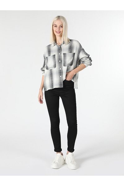 Colin's Anthracite Striped Regular Fit Women's Long Sleeve Shirt - Pocket Cl 1061882