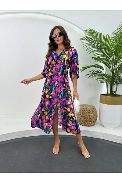 Elif Özbey Butik Rochie Lilii mov cu mânecă liliac