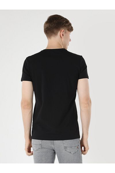 Colin's Tricou negru cu imprimeu slim fit pentru bărbați - decolteu, mânecă scurtă - Cl 1061802