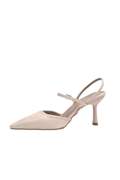 bescobel Women's Kotlan Beige Thin Heel Ankle Strap Wrinkled Material Shoes 8 Cm 2103