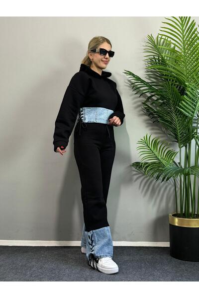 MODAMLABUTİK Beas Tasarım Jean Bağlamalı Siyah Slim Takım