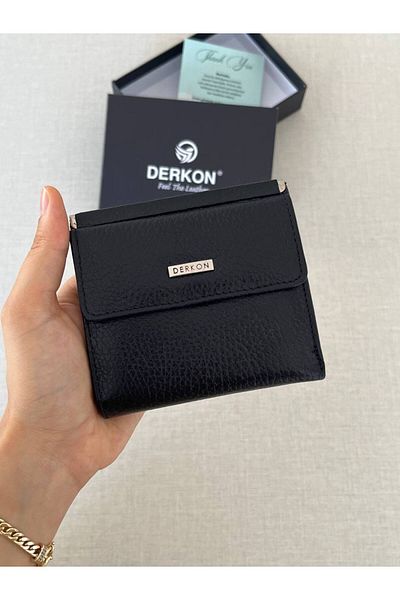 DERKON Juno Genuine Leather Mini Black Wallet