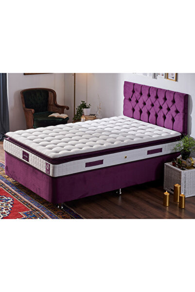 Niron Yatak Niron Purple Yatak Baza Başlık Seti Bir Buçuk Kişilik Pedli Ortopedik Yatak Baza Ve Başlık Takımı