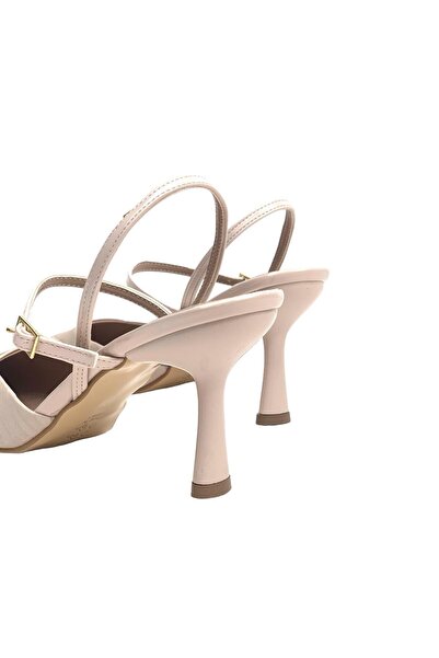 bescobel Women's Kotlan Beige Thin Heel Ankle Strap Wrinkled Material Shoes 8 Cm 2103