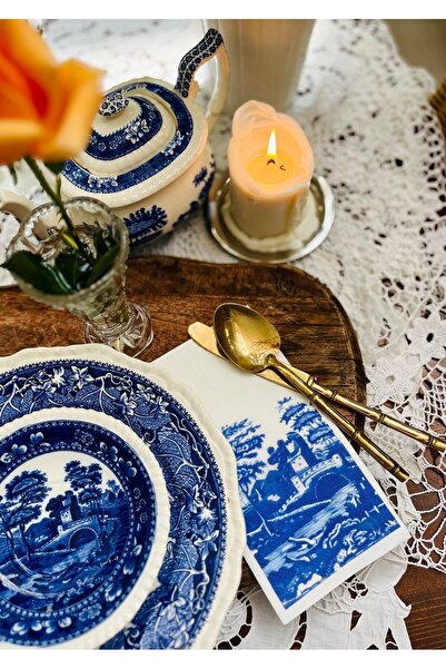 Antique Dream Blue Tower Garson Katlama Sunum Peçetesi 16lı