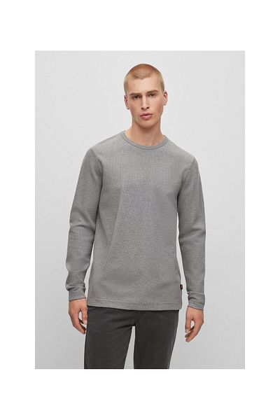 BOSS Langärmliges T-Shirt aus Baumwollmischung mit Waffelmuster