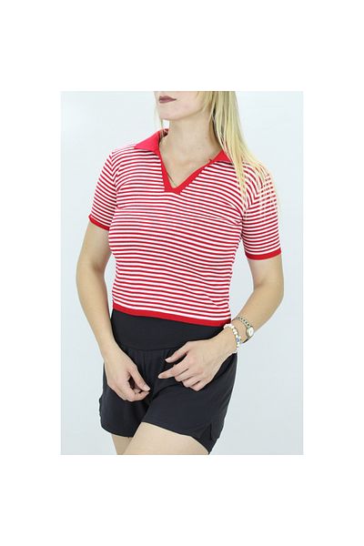 Lukas Red Striped Polo Collar T-Shirt - 140.055