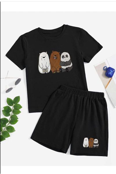 Pelna Tricou cu mânecă scurtă din bumbac cu imprimeu alb și negru pentru copii
