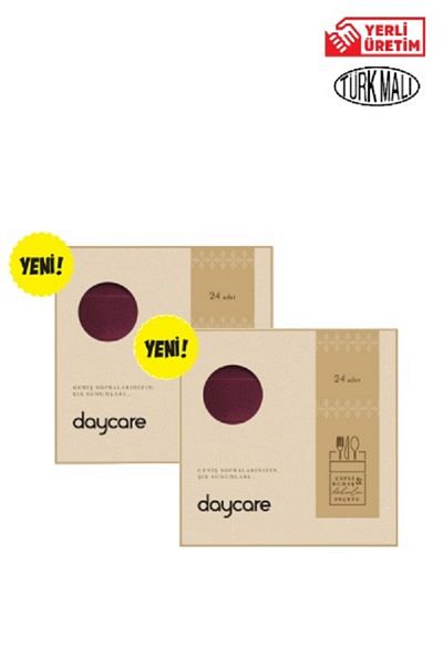 Daycare Textured Fabric Napkin with Pockets 24 Pieces 2 Pcs Claret Red Color
