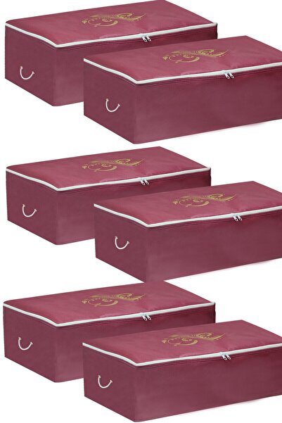 Genel Markalar Hurç Baza Altı 6 Adet Set 64x46x22 Cm Büyük Boy Bordo Renk