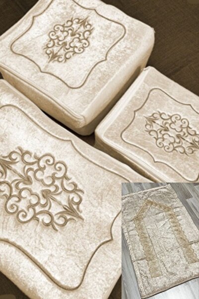 St Morritz Çeyizlik Kadife Gold Işlemeli 3`lü Kapicino Bohça Nişan Çeyizlik Seccade Gelin Damat Hurcu