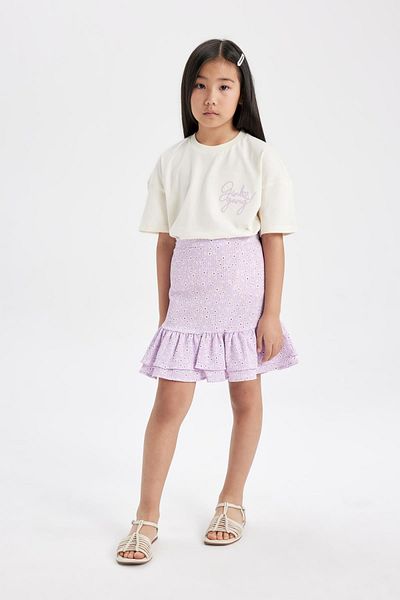DeFacto Girls' Set of 2 Printed Short Sleeve T-Shirt Skirt C5355A824Hs
