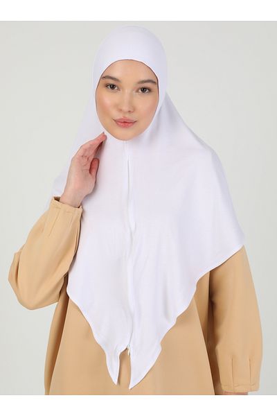 Ecardin Λευκό ύφασμα βισκόζης Lycra - Ρυθμιζόμενο σάλι Hijab με φερμουάρ - St 099