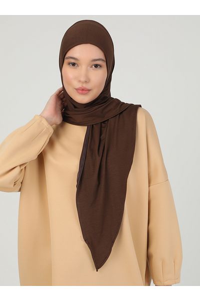 Ecardin Ρυθμιζόμενο ύφασμα βισκόζης με φερμουάρ Hijab Lycra Shawl - St 099 Ανοιχτό καφέ