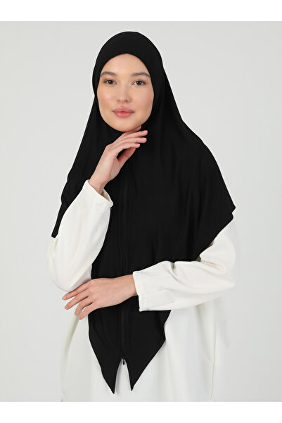 Ecardin Μαύρο σάλι Hijab Viscose - Ρυθμιζόμενο φερμουάρ, Lycra - St 099