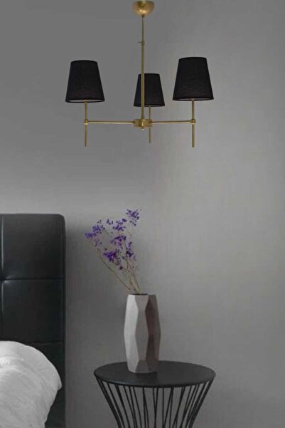 BSA LIGHTING HENNA 3'LÜ ESKİTME BOYALI AVİZE (KONİK SİYAH ABAJURLU)