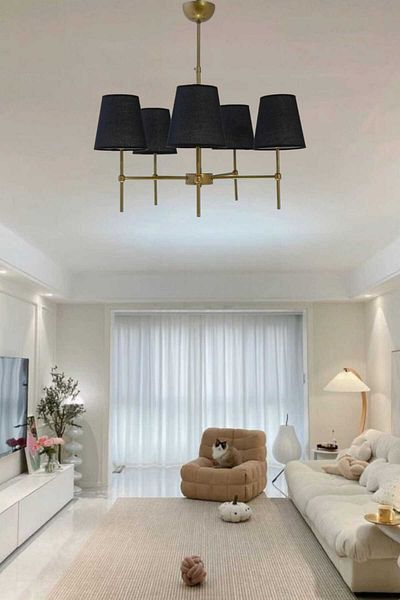 BSA LIGHTING HENNA 5-Piece TUMBLED PAINTED CHANDELIER (WITH CONICAL BLACK LAMP SHADE)