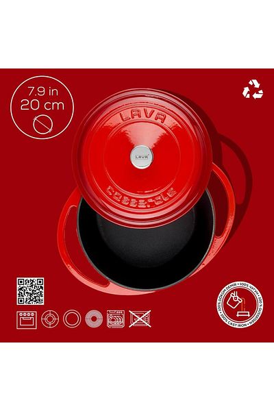 Lava Heritage Series 20 cm Red Round Pot - Cast Iron Lid