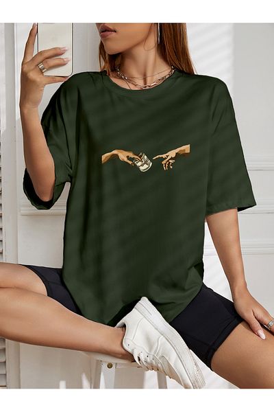 aynewmoda Tricou imprimat cu bani supradimensionat