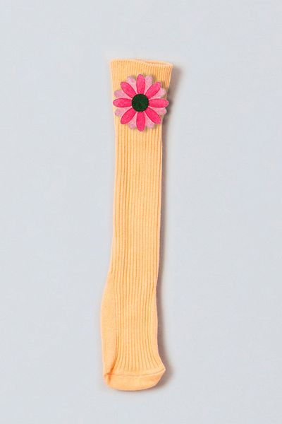 ADABEBEK Pink Vibrant Colored Flower Felted Baby Knee Socks