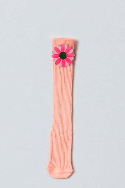 ADABEBEK Pink Vibrant Colored Flower Felted Baby Knee Socks