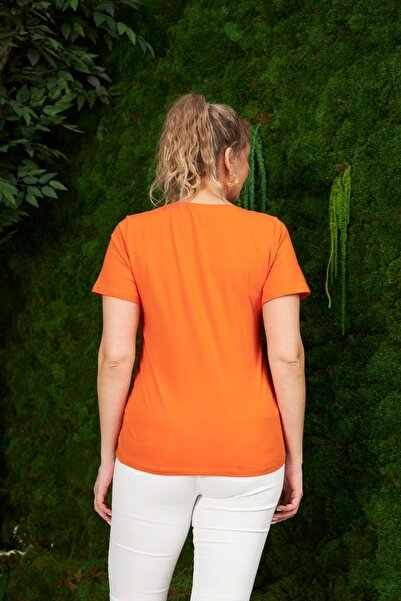 RMG Large Size Orange Crew Neck T-Shirt