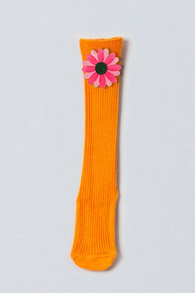 ADABEBEK Pink Vibrant Colored Flower Felted Baby Knee Socks