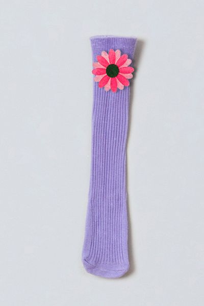 ADABEBEK Pink Vibrant Colored Flower Felted Baby Knee Socks