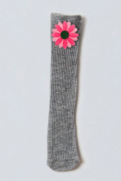 ADABEBEK Pink Vibrant Colored Flower Felted Baby Knee Socks