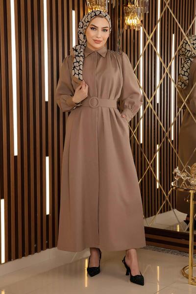 Modamihram Πέτρινο Λεπτομερές Φόρεμα Βιζόν 19115