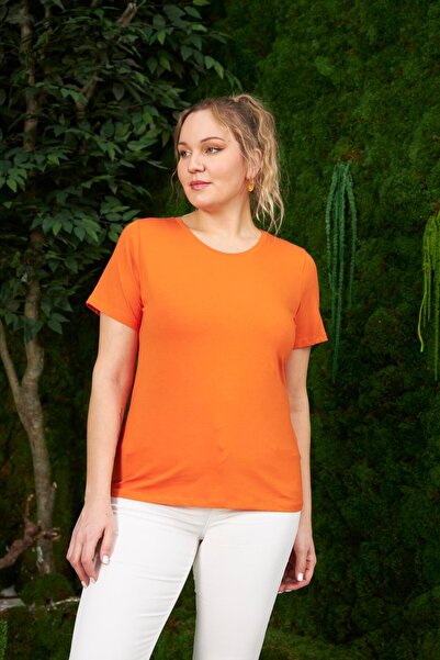 RMG Large Size Orange Crew Neck T-Shirt